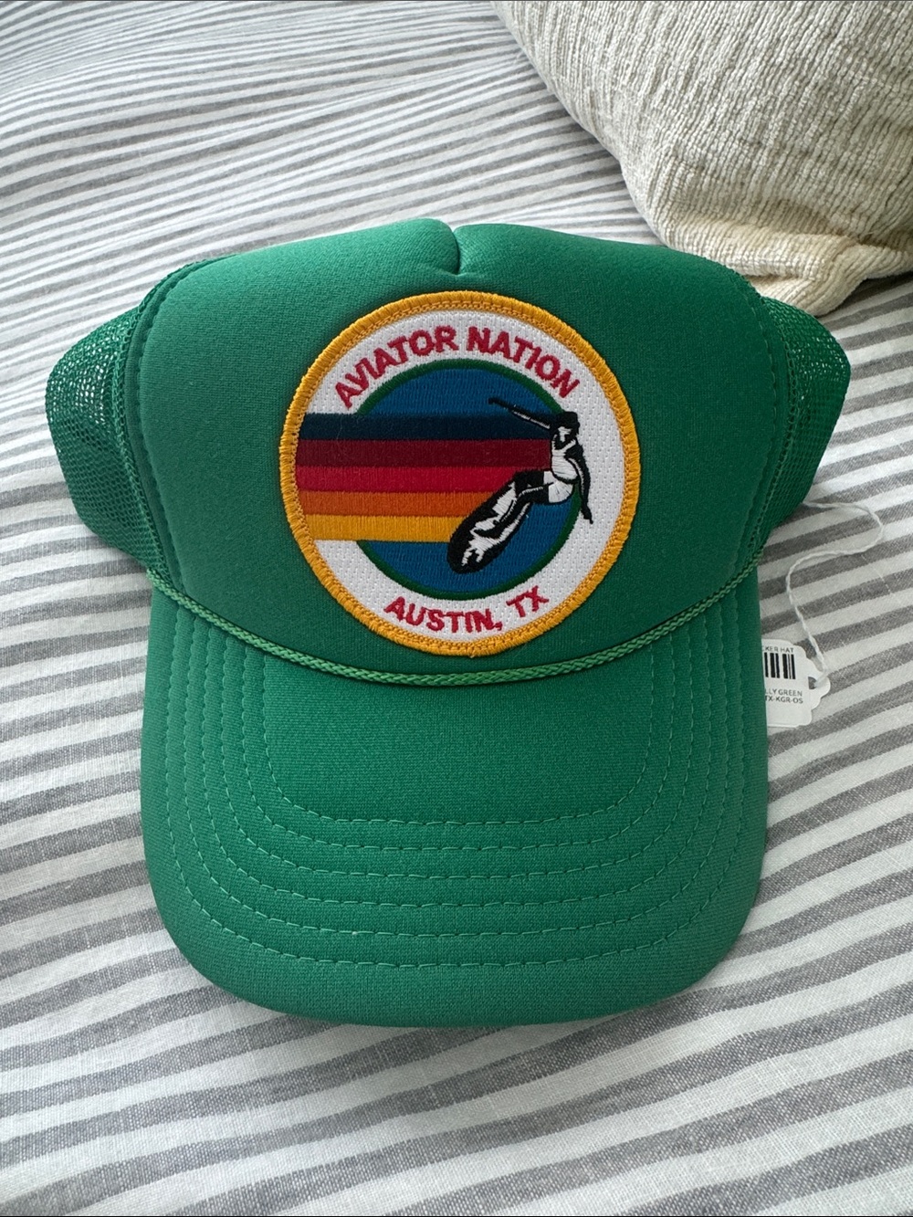 Aviator Nation Green Trucker Hat with Rainbow Patch